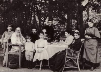 Leo Tolstoy with His Family at the Tea-Table in the Park, Yasnaya Polyana, 1892 by Russian Photographer